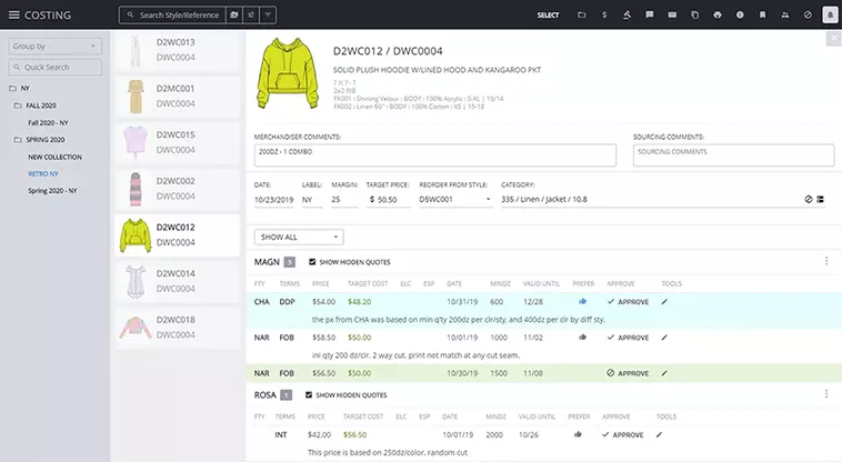 PLM for fashion - Costing module